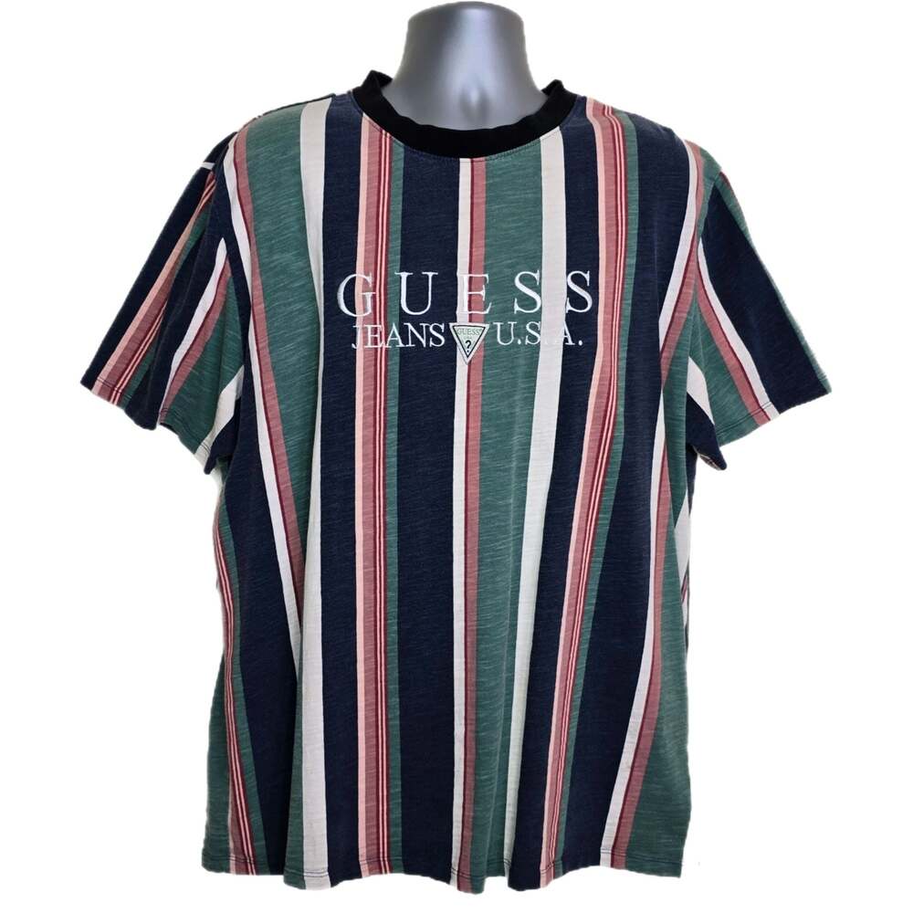 Guess Jeans U.S.A. '81 Sayer Vertical Striped Short Sleeve T-Shirt Size XL